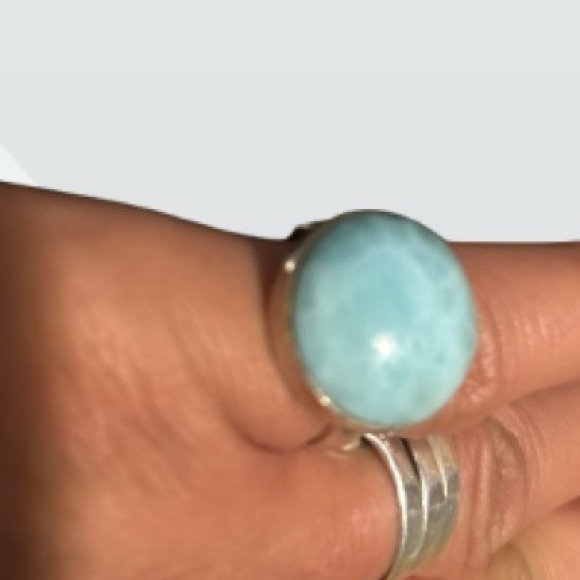 Natural Larimar Stone/ Crystal in Sliver Silver Ring Setting Size 6 - Picture 11 of 12